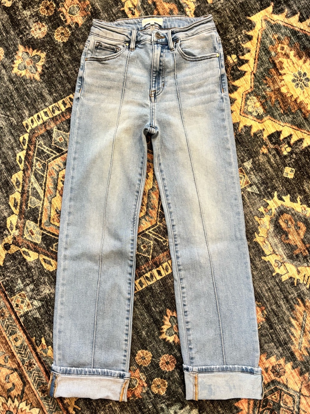 Anthropologie Risen Jeans Los Angelos Straight Wide Cuff with Seam
